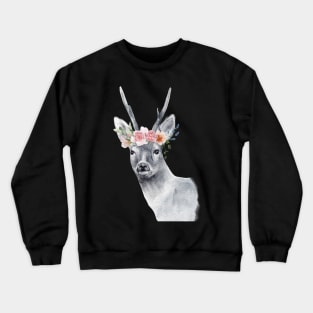 Wild Deer Roa Doe Elk Spirit Floral Head Wildlife Rescue Crewneck Sweatshirt